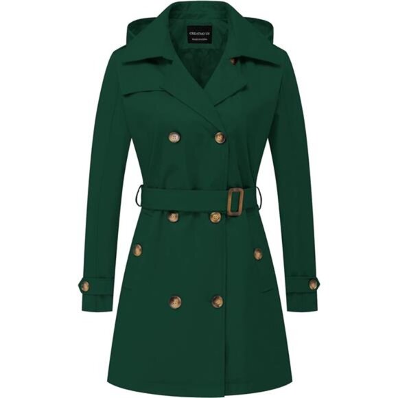 Women's Trench Coat Double-Breasted Classic Lapel Overcoat Belted - Picture 1 of 7